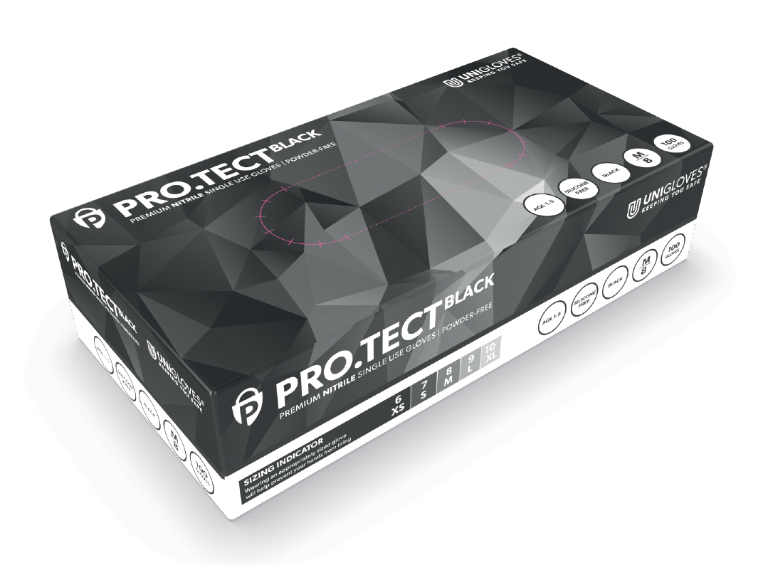 Pro.Tect heavy duty medical grade powder free black nitrile tattoo gloves