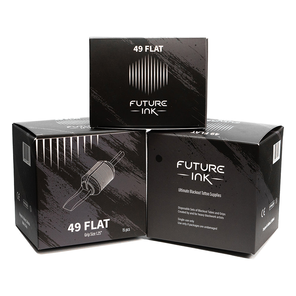 Future Ink Disposable Blackout Tattoo Tube & Grip sets 49 FLAT, pack of 15 - all sides